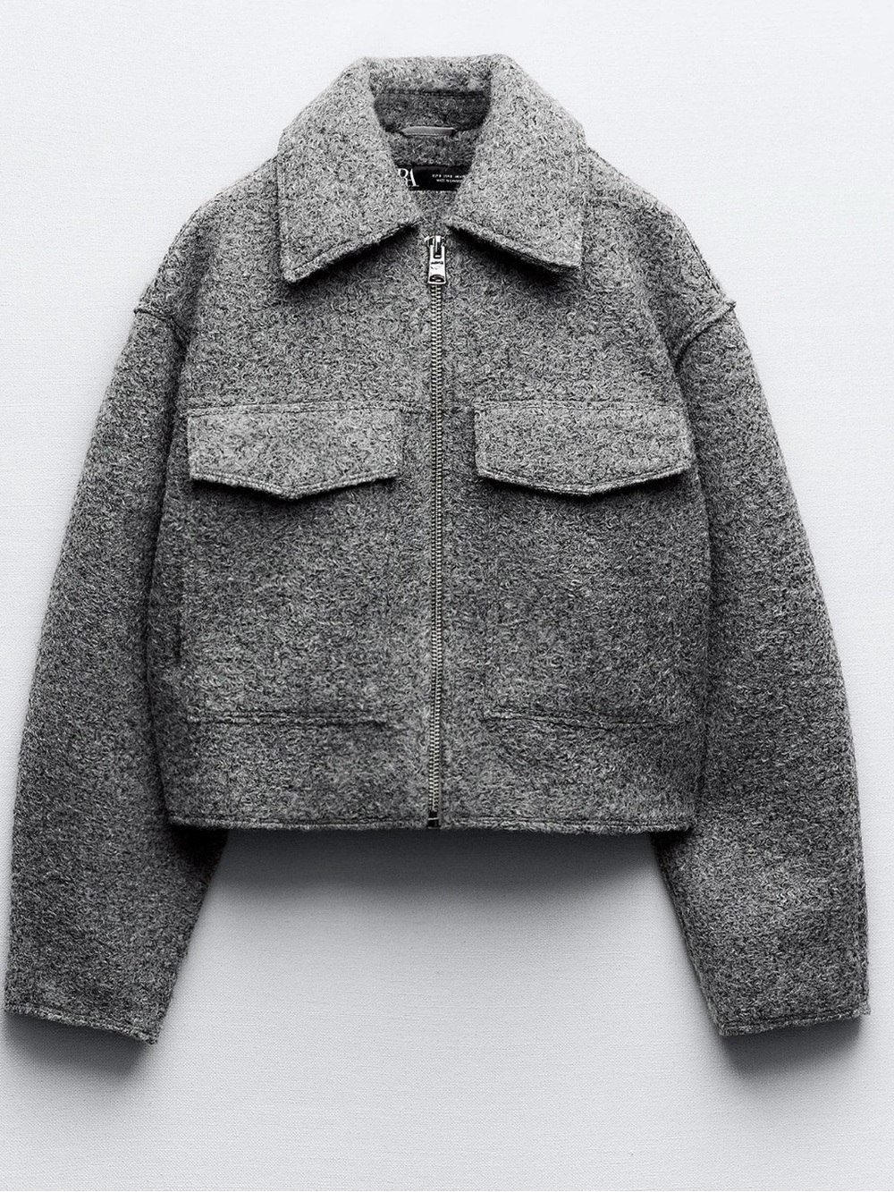 Zara Heather Gray Boucle Zip-Front Jacket